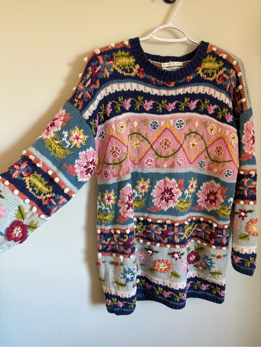 Vintage Floral Knit Sweater Adult Small - Pink & Blue Grandmacore Sweater